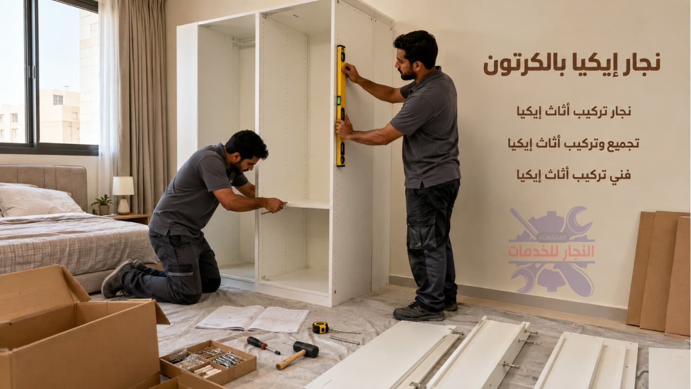 نجار ايكيا بالكرتون اثناء تجميع تركيب دولاب جديد