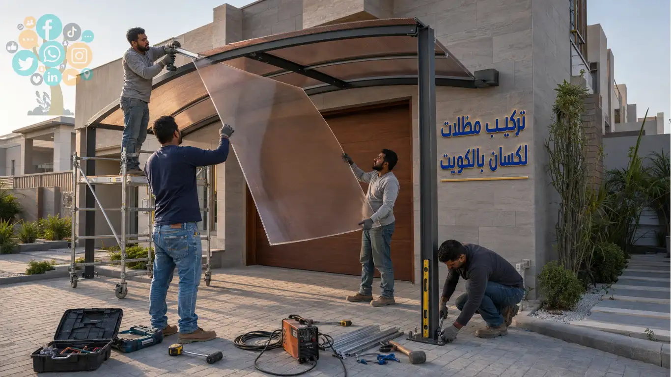 تركيب مظلات سيارات الكويت- حداد مظلات سيارت رخيص 4 تركيب مظله سيارات لكسان باستخدام الواح مشتته للضوء توفر ظل مريح